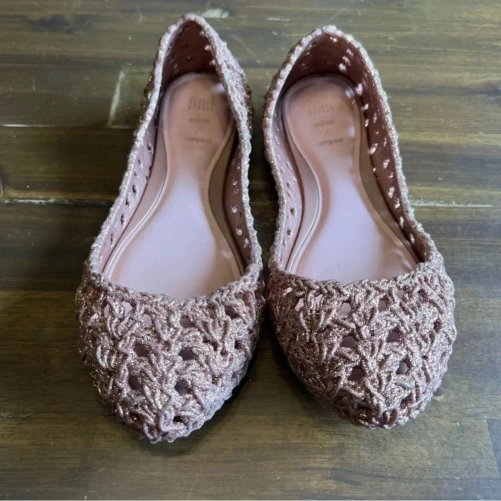 Mel By Melissa Campana Chrochet Rose Gold  Glitter Flats